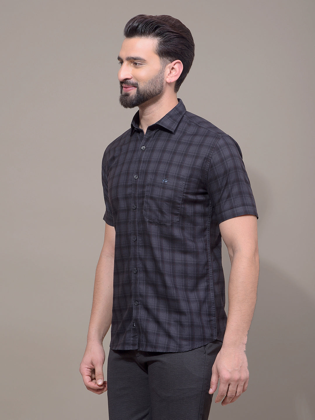 Navy Blue Checked 100% Cotton Shirt-Men Shirts-Crimsoune Club