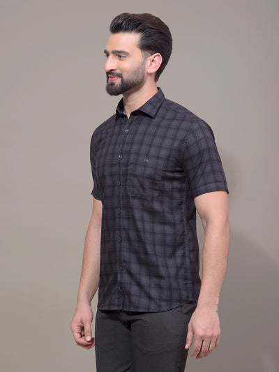 Navy Blue Checked 100% Cotton Shirt-Men Shirts-Crimsoune Club