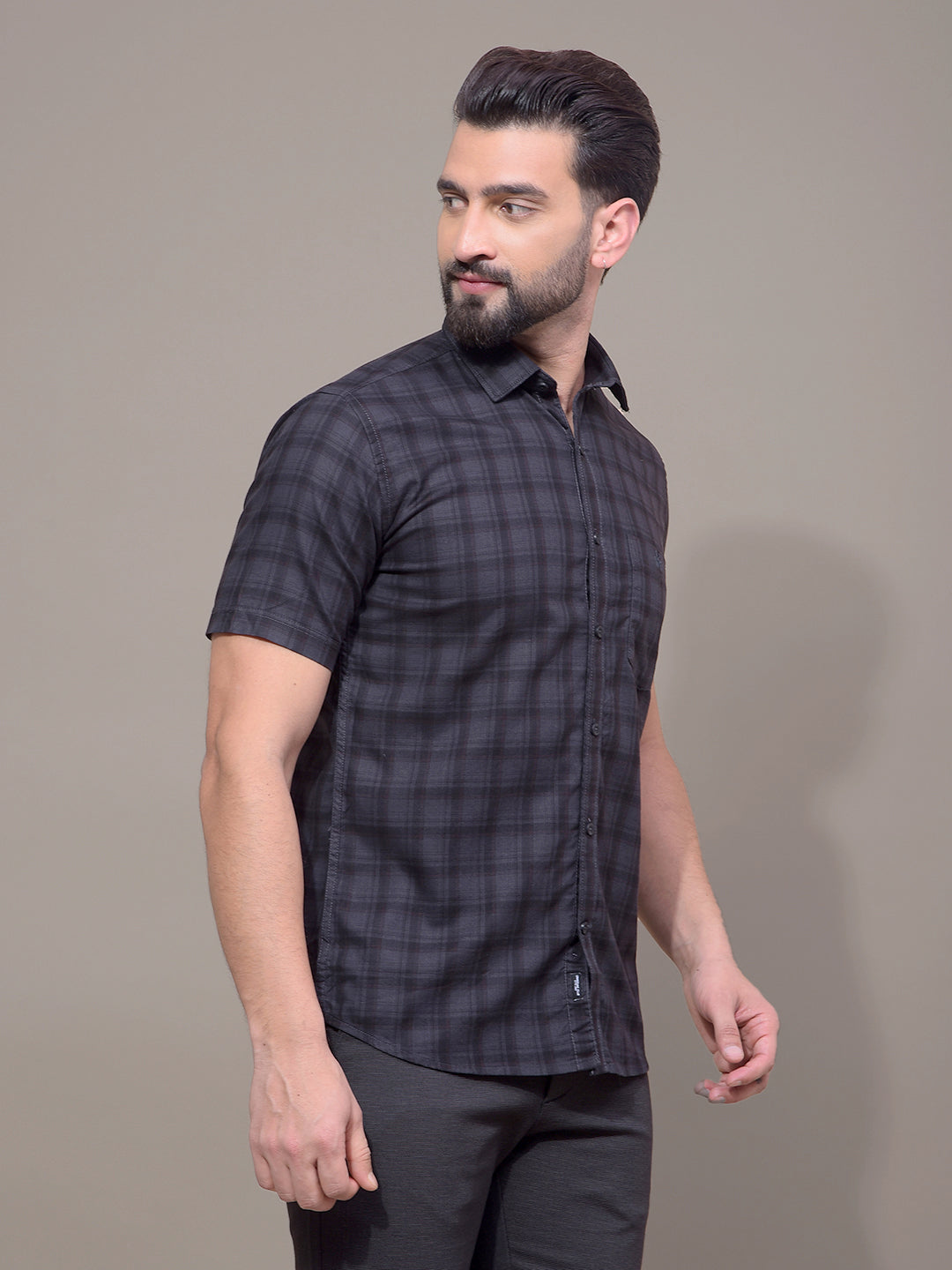 Navy Blue Checked 100% Cotton Shirt-Men Shirts-Crimsoune Club