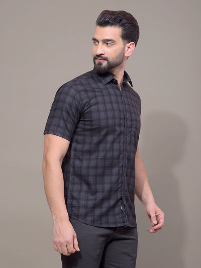 Navy Blue Checked 100% Cotton Shirt-Men Shirts-Crimsoune Club