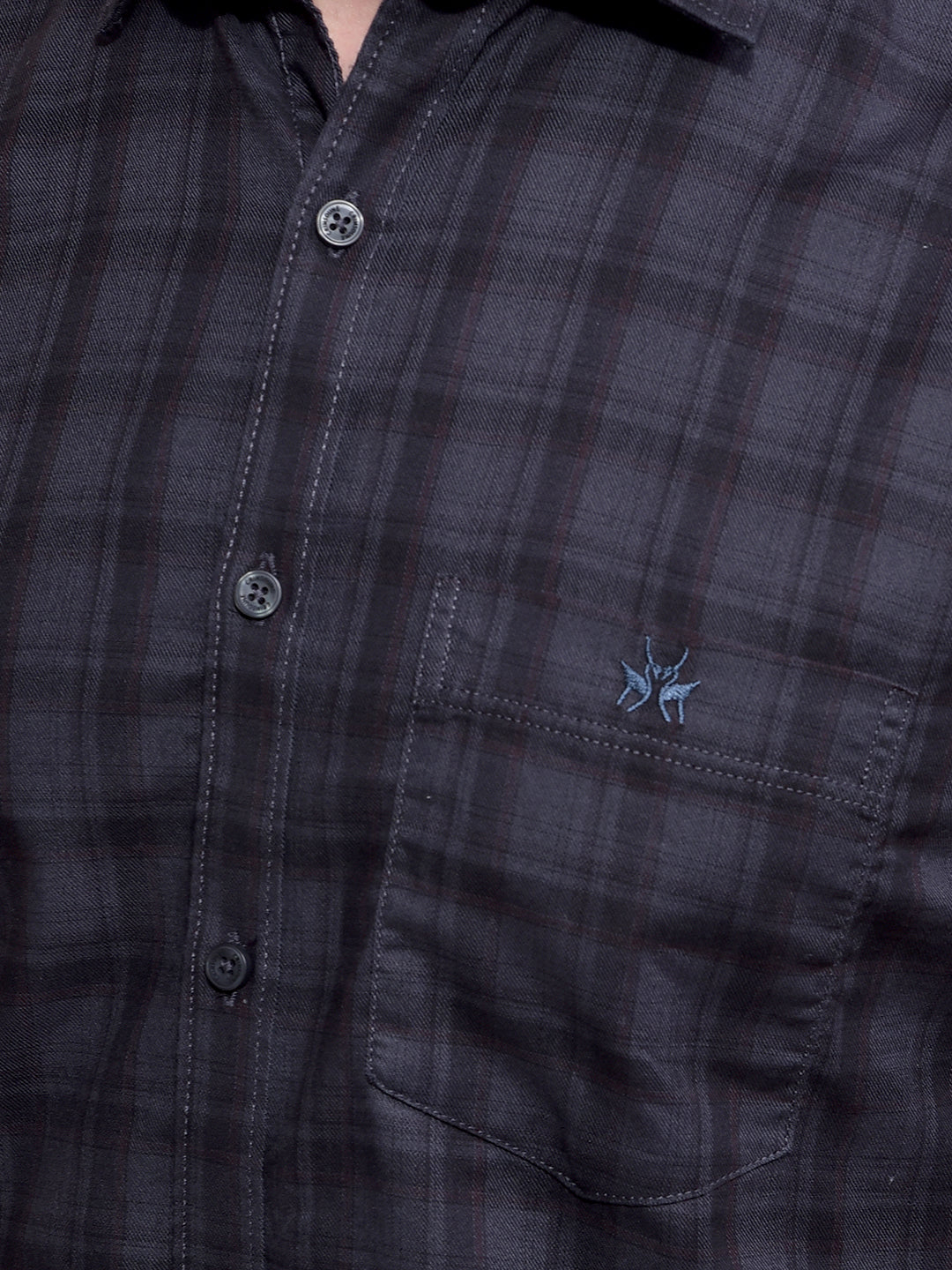 Navy Blue Checked 100% Cotton Shirt-Men Shirts-Crimsoune Club
