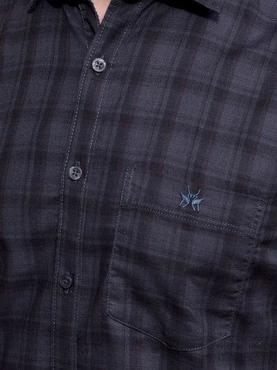 Navy Blue Checked 100% Cotton Shirt-Men Shirts-Crimsoune Club