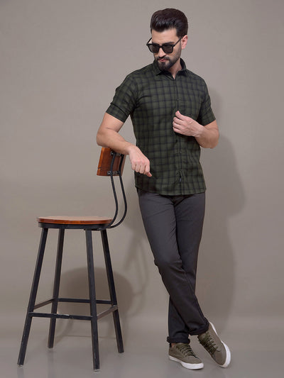 Green Checked 100% Cotton Shirt-Men Shirts-Crimsoune Club