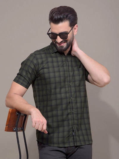 Green Checked 100% Cotton Shirt-Men Shirts-Crimsoune Club