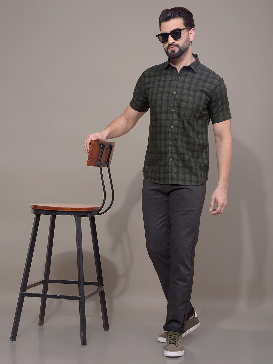 Green Checked 100% Cotton Shirt-Men Shirts-Crimsoune Club