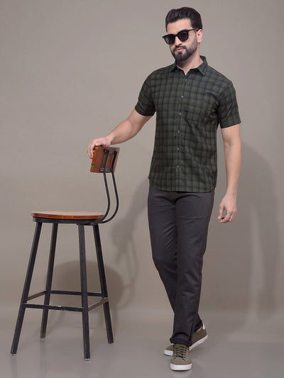 Green Checked 100% Cotton Shirt-Men Shirts-Crimsoune Club