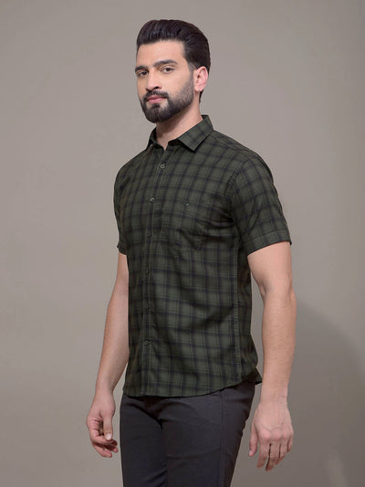 Green Checked 100% Cotton Shirt-Men Shirts-Crimsoune Club