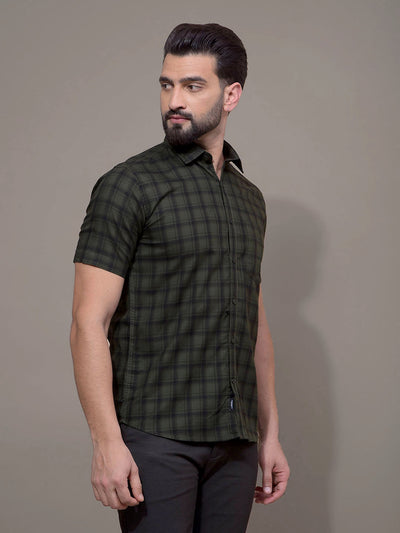 Green Checked 100% Cotton Shirt-Men Shirts-Crimsoune Club