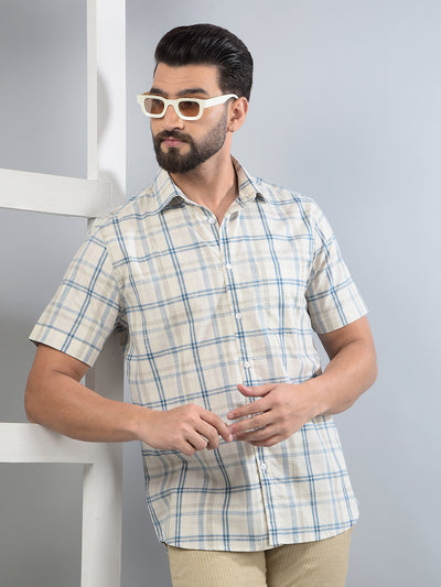 Beige Checked 100% Cotton Shirt-Men Shirts-Crimsoune Club