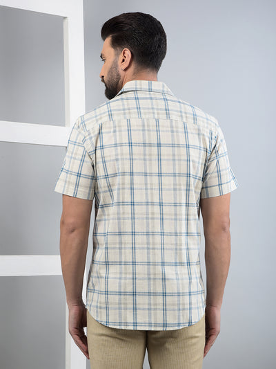 Beige Checked 100% Cotton Shirt-Men Shirts-Crimsoune Club