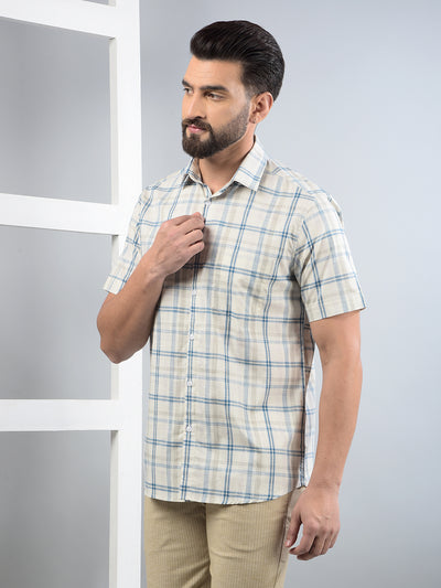 Beige Checked 100% Cotton Shirt-Men Shirts-Crimsoune Club