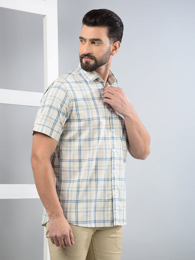 Beige Checked 100% Cotton Shirt-Men Shirts-Crimsoune Club