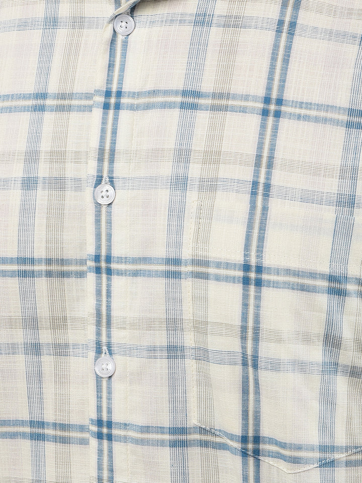 Beige Checked 100% Cotton Shirt-Men Shirts-Crimsoune Club