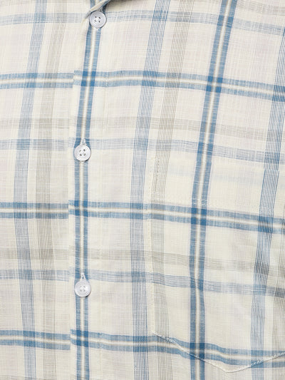 Beige Checked 100% Cotton Shirt-Men Shirts-Crimsoune Club