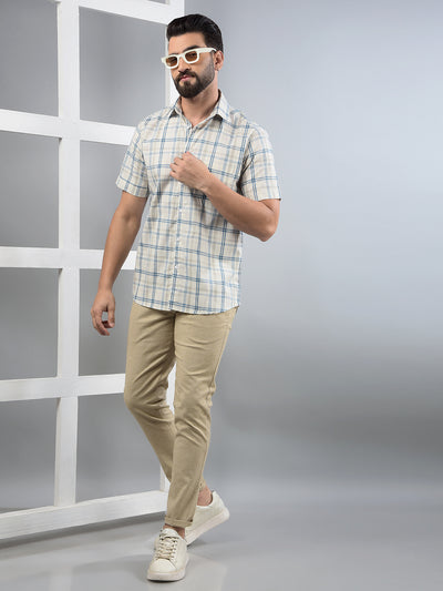 Beige Checked 100% Cotton Shirt-Men Shirts-Crimsoune Club