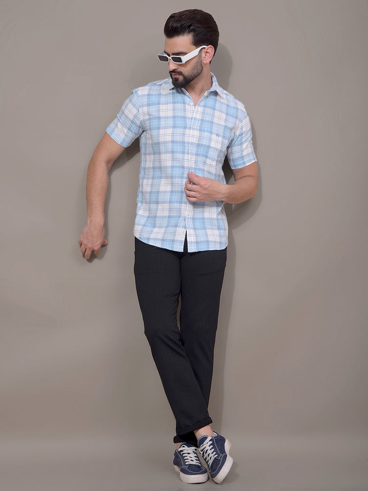 Blue Checked 100% Cotton Shirt-Men Shirts-Crimsoune Club