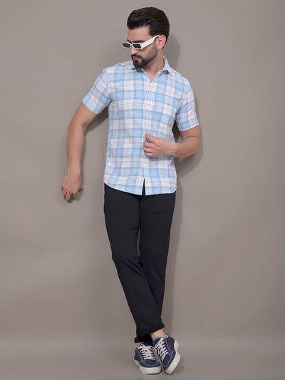 Blue Checked 100% Cotton Shirt-Men Shirts-Crimsoune Club