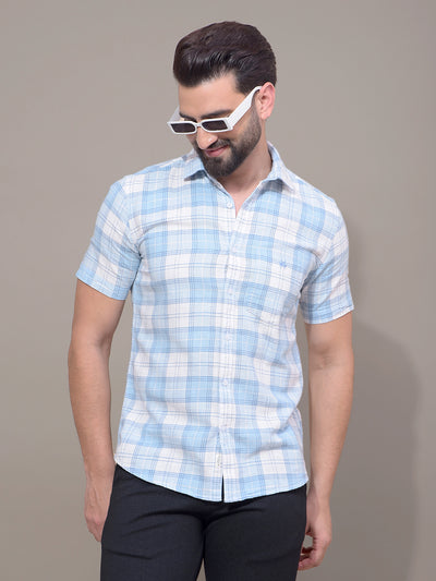 Blue Checked 100% Cotton Shirt-Men Shirts-Crimsoune Club