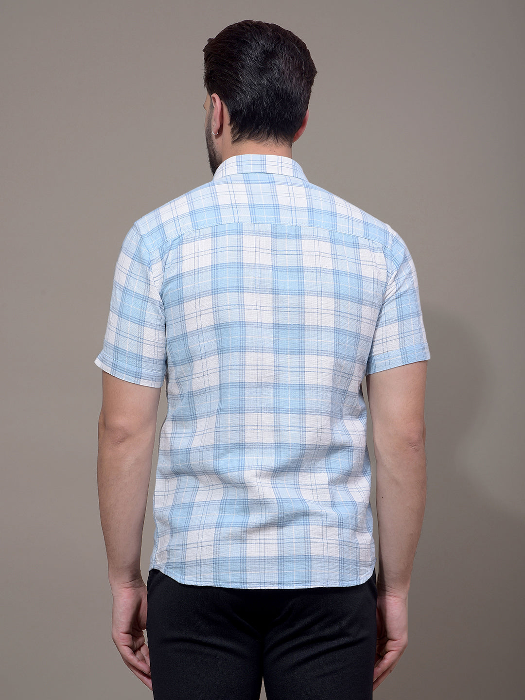 Blue Checked 100% Cotton Shirt-Men Shirts-Crimsoune Club