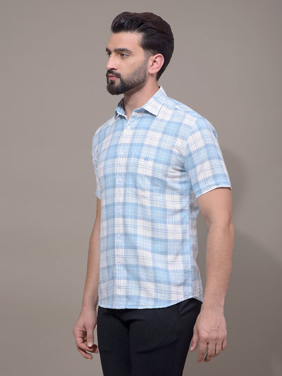 Blue Checked 100% Cotton Shirt-Men Shirts-Crimsoune Club