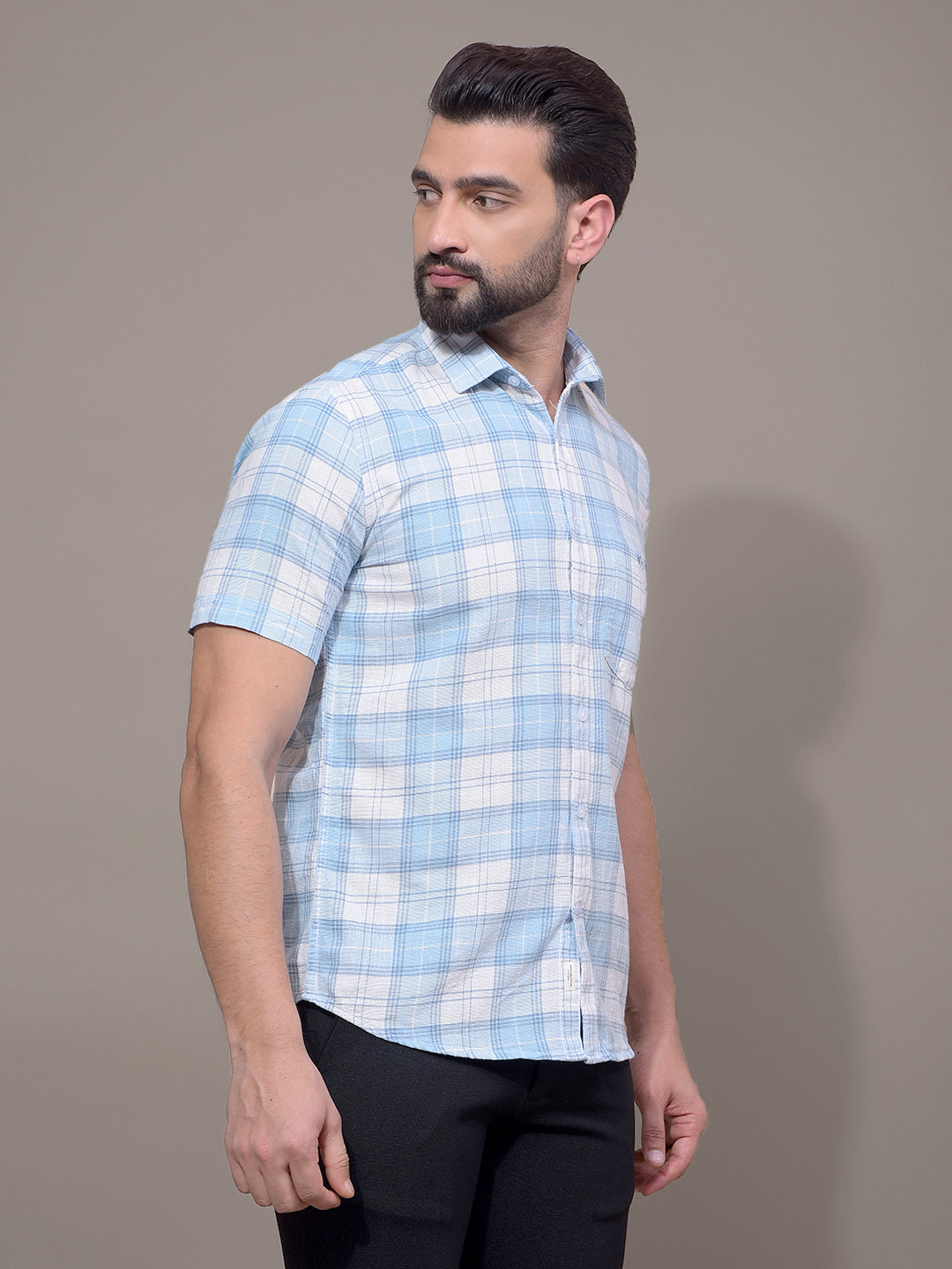 Blue Checked 100% Cotton Shirt-Men Shirts-Crimsoune Club