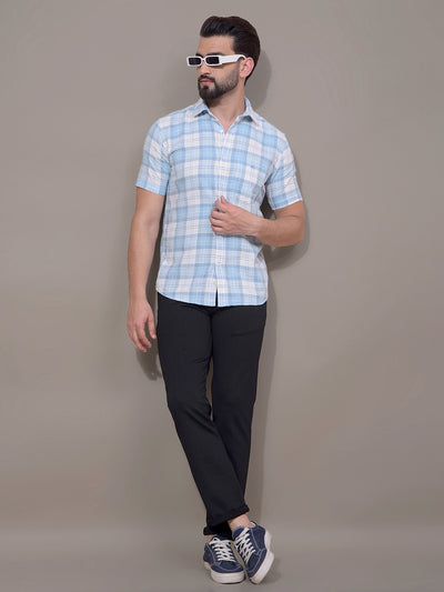Blue Checked 100% Cotton Shirt-Men Shirts-Crimsoune Club