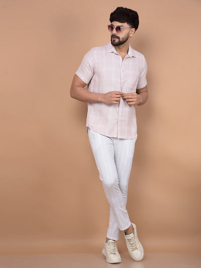 Purple Checked Linen Knitted Shirt-Men Shirts-Crimsoune Club