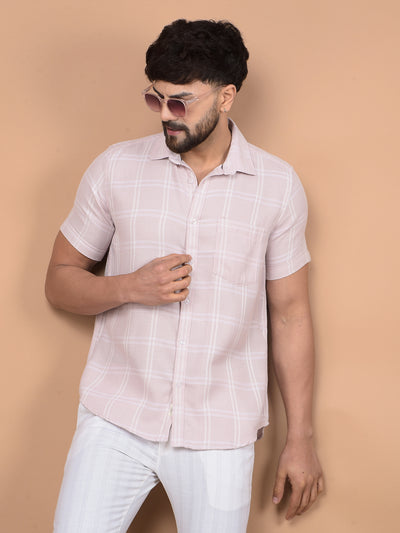 Purple Checked Linen Knitted Shirt-Men Shirts-Crimsoune Club