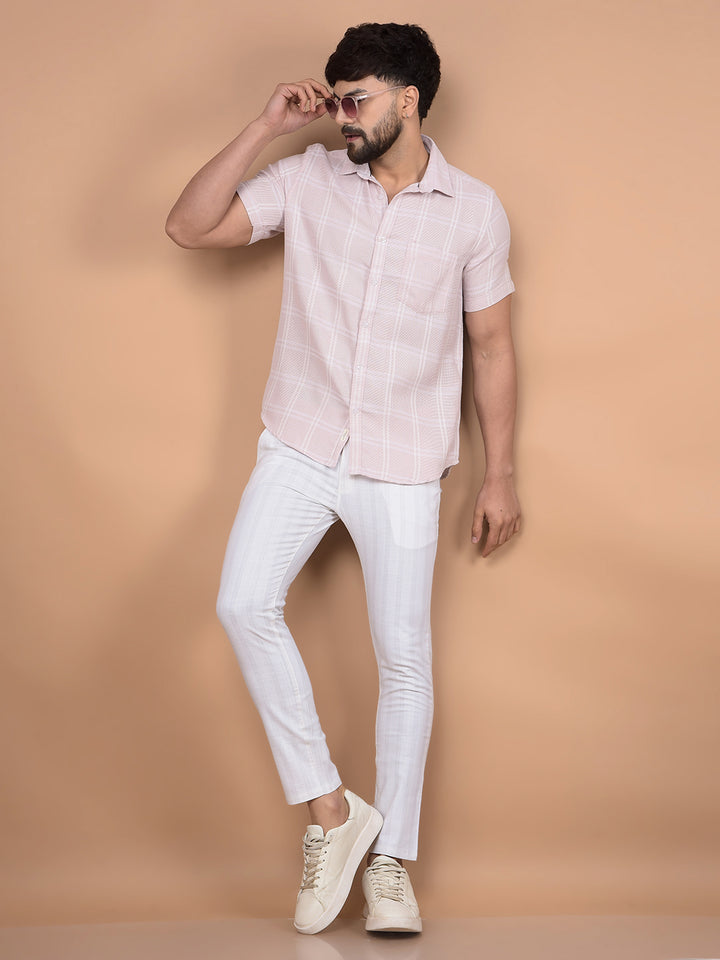 Purple Checked Linen Knitted Shirt-Men Shirts-Crimsoune Club