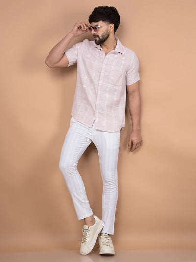 Purple Checked Linen Knitted Shirt-Men Shirts-Crimsoune Club