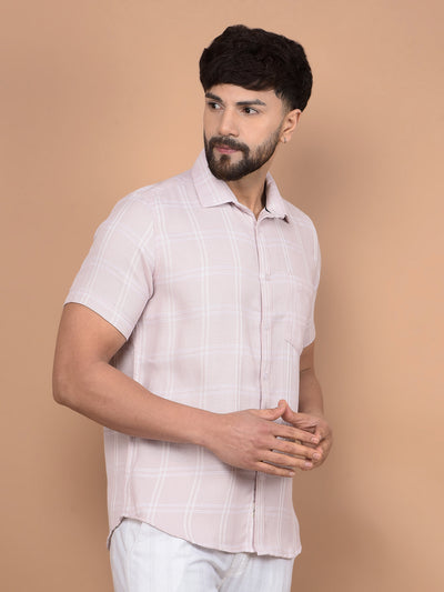 Purple Checked Linen Knitted Shirt-Men Shirts-Crimsoune Club