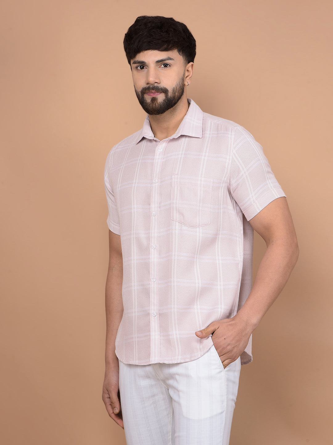 Purple Checked Linen Knitted Shirt-Men Shirts-Crimsoune Club