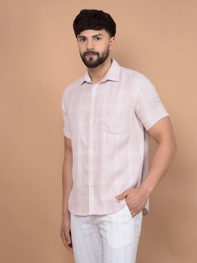 Purple Checked Linen Knitted Shirt-Men Shirts-Crimsoune Club