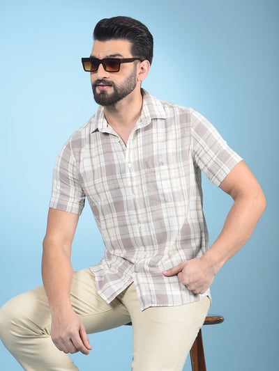 Khaki Checked 100% Cotton Shirt-Men Shirts-Crimsoune Club