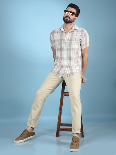 Khaki Checked 100% Cotton Shirt-Men Shirts-Crimsoune Club