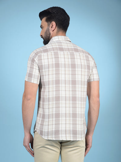 Khaki Checked 100% Cotton Shirt-Men Shirts-Crimsoune Club