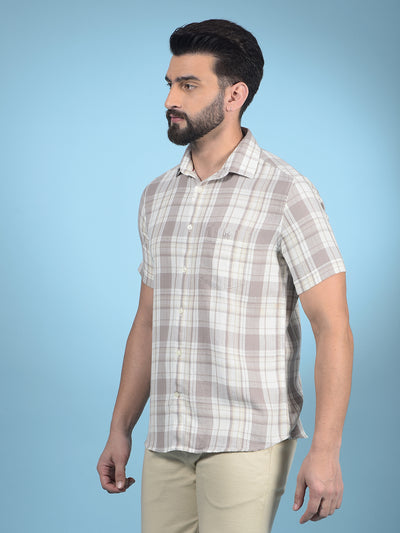 Khaki Checked 100% Cotton Shirt-Men Shirts-Crimsoune Club