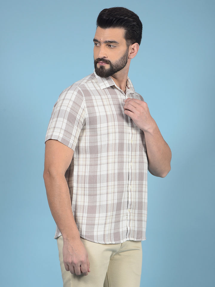 Khaki Checked 100% Cotton Shirt-Men Shirts-Crimsoune Club