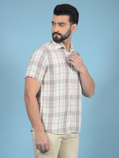 Khaki Checked 100% Cotton Shirt-Men Shirts-Crimsoune Club