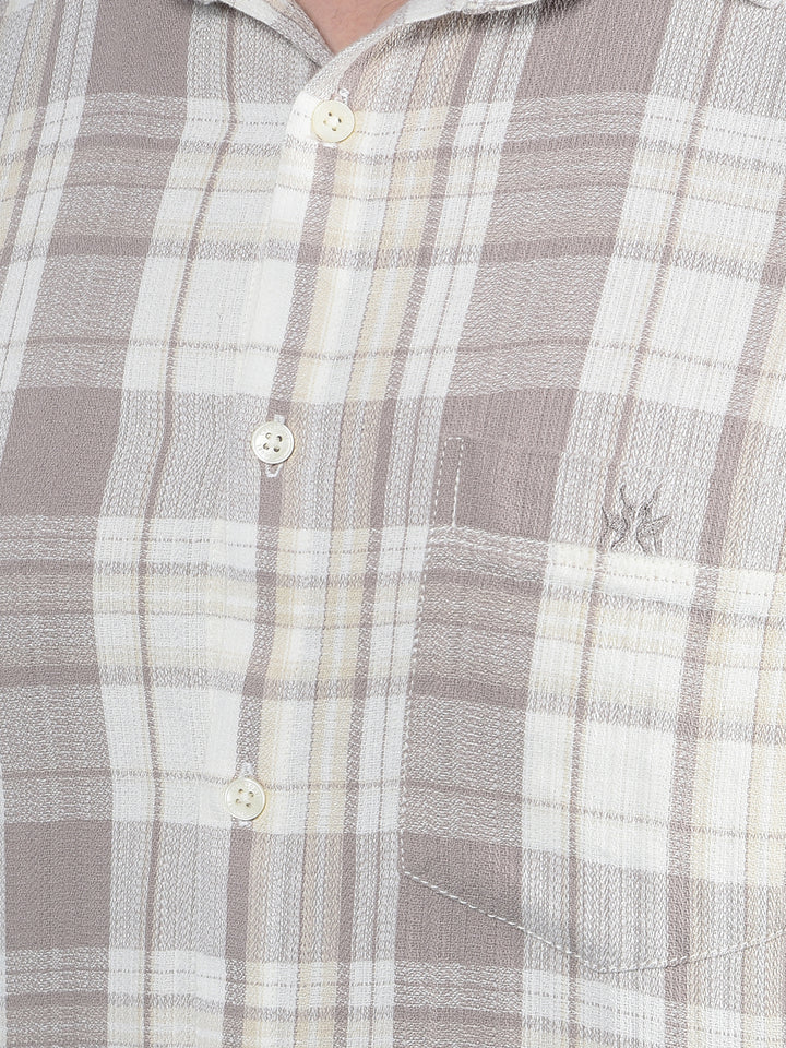 Khaki Checked 100% Cotton Shirt-Men Shirts-Crimsoune Club