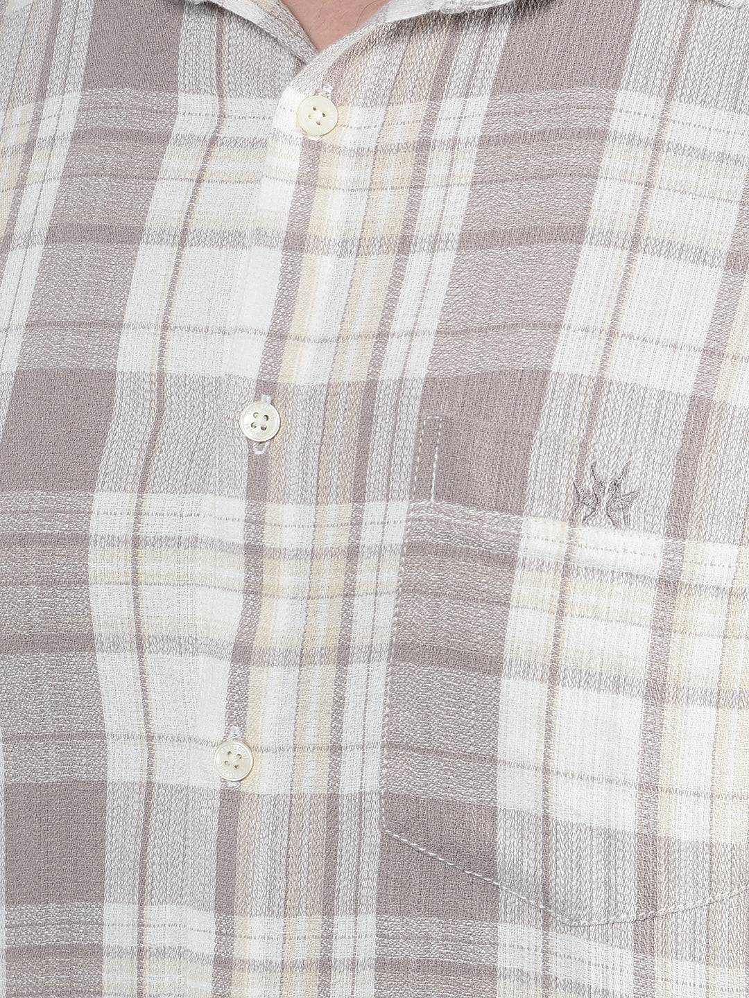 Khaki Checked 100% Cotton Shirt-Men Shirts-Crimsoune Club