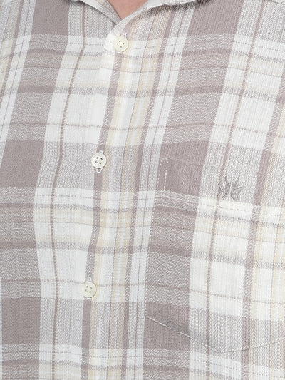Khaki Checked 100% Cotton Shirt-Men Shirts-Crimsoune Club