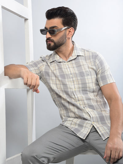 Grey Checked 100% Cotton Shirt-Men Shirts-Crimsoune Club