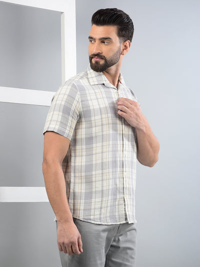 Grey Checked 100% Cotton Shirt-Men Shirts-Crimsoune Club