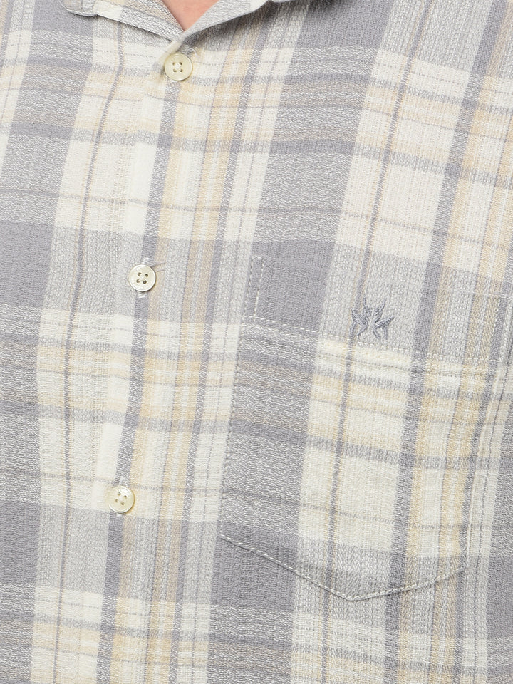 Grey Checked 100% Cotton Shirt-Men Shirts-Crimsoune Club