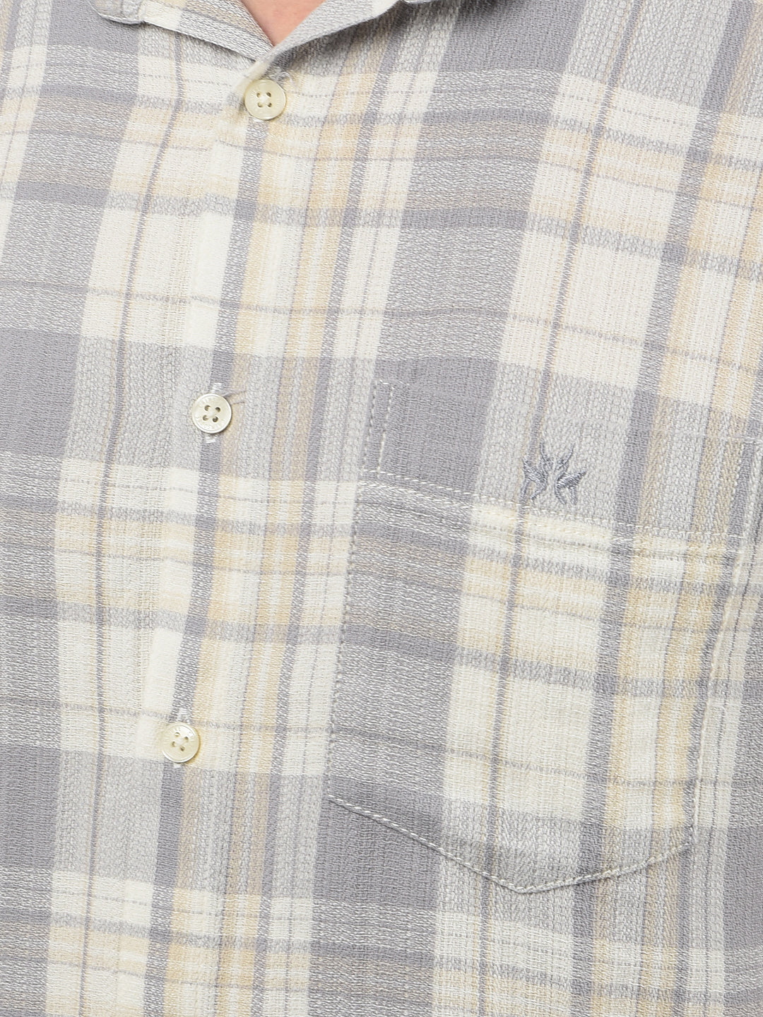 Grey Checked 100% Cotton Shirt-Men Shirts-Crimsoune Club