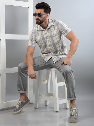 Grey Checked 100% Cotton Shirt-Men Shirts-Crimsoune Club