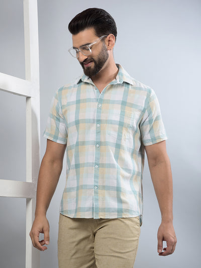 Blue Checked Linen Shirt-Men Shirts-Crimsoune Club