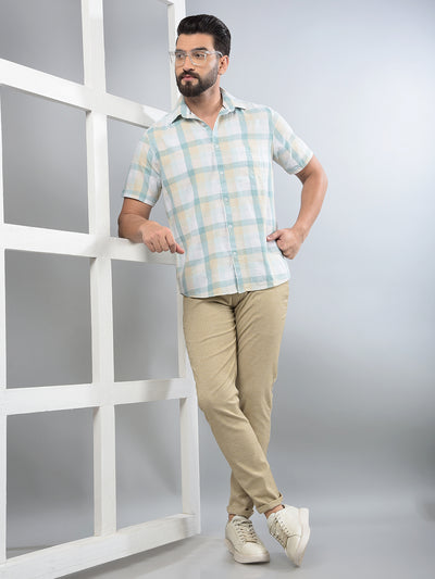Blue Checked Linen Shirt-Men Shirts-Crimsoune Club