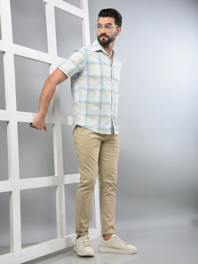 Blue Checked Linen Shirt-Men Shirts-Crimsoune Club